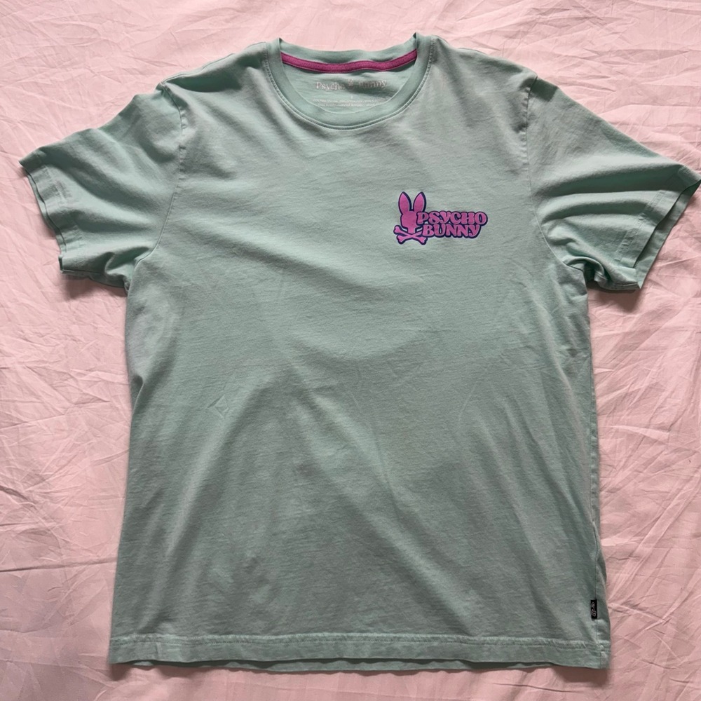 Psycho Bunny Men's Graphic T-Shirt Cotton Mint Green Crew Neck Back Print